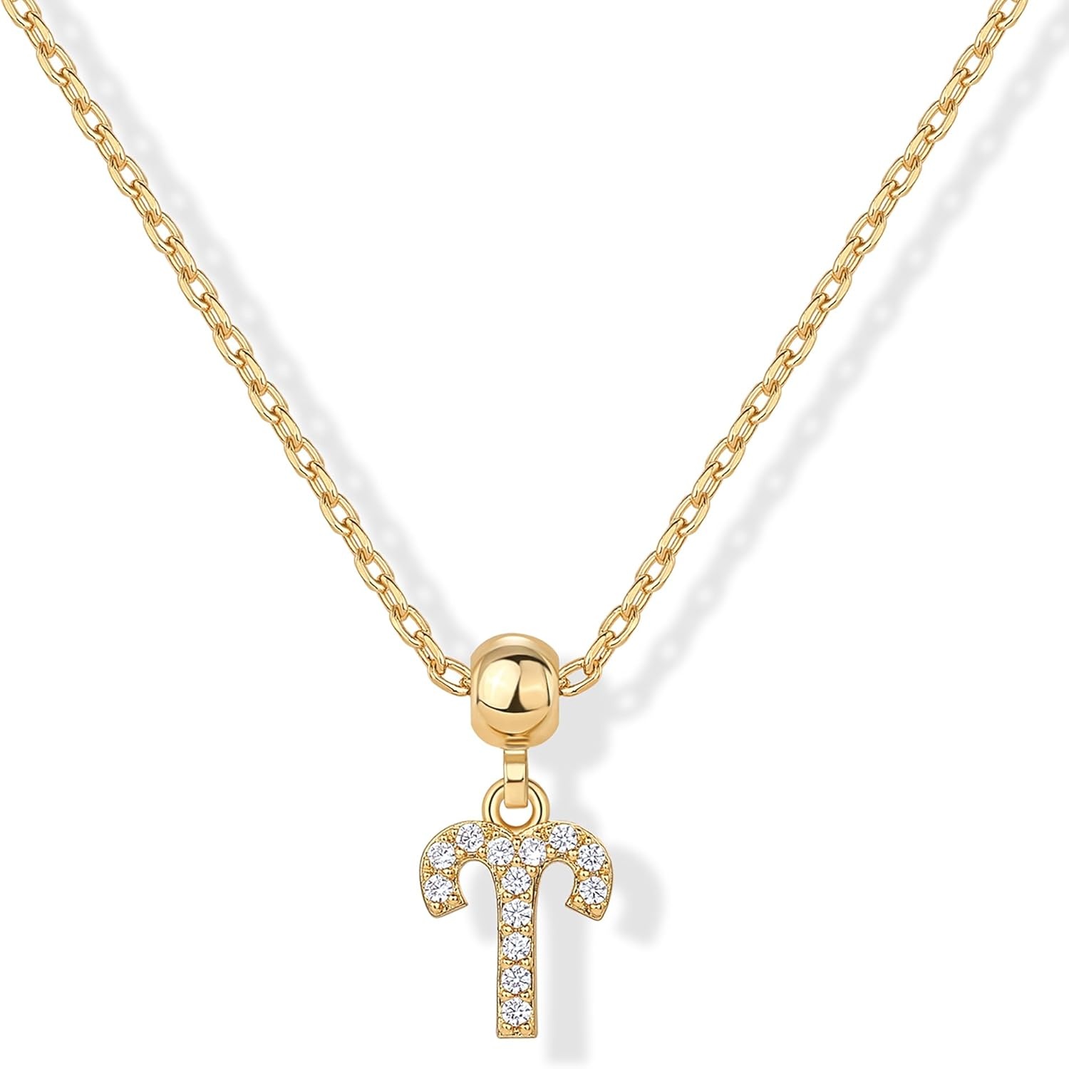 image:imagePAVOI 14K Gold Plated Dainty Zodiac Necklace with Charms Adjustable Chain Gold Charm Zodiac Necklaces for Women Small Astrology Removable Pendants Cute Jewelry GiftsYellow Gold