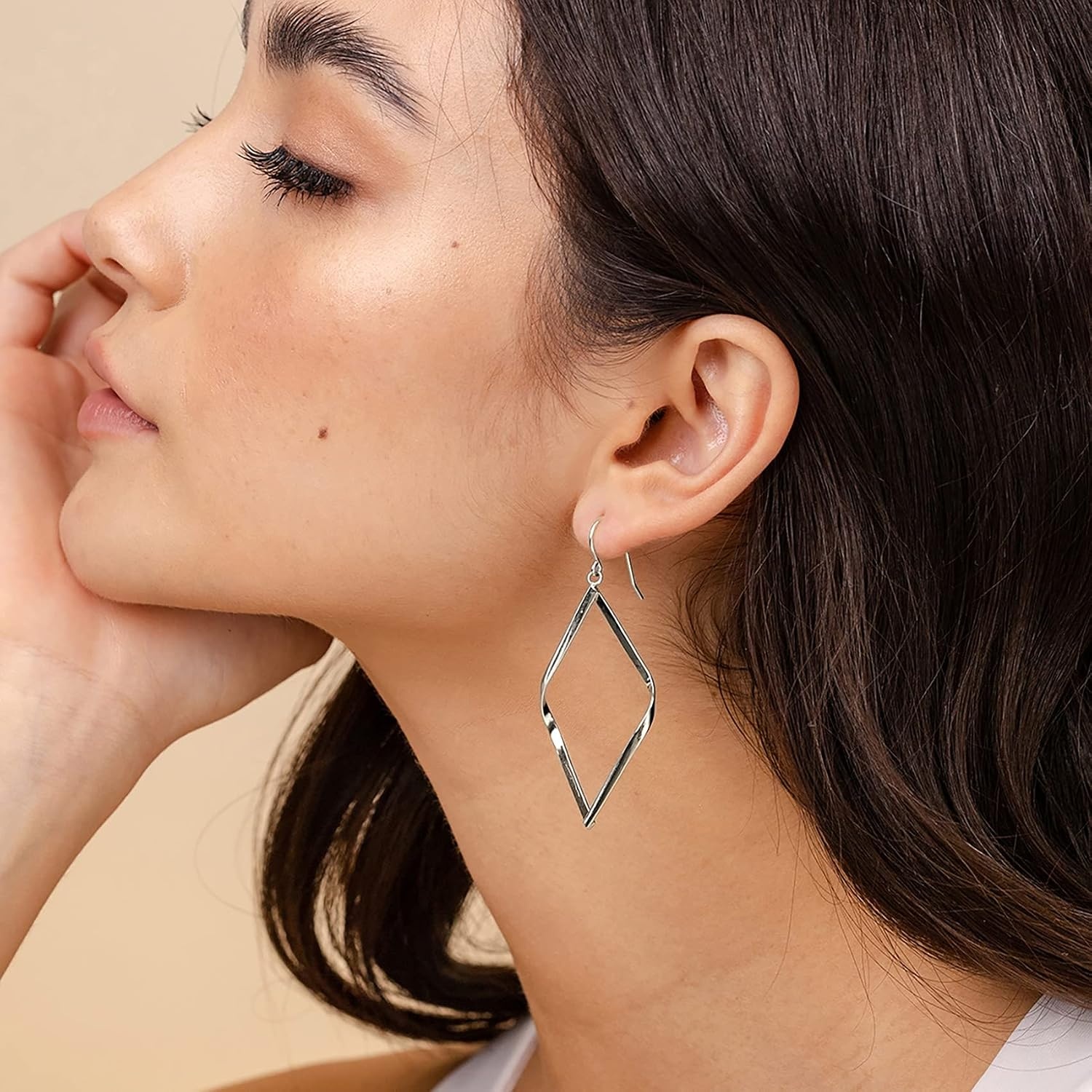 image:imagePAVOI 14K Gold Plated Dangle Earrings for Women Infinity Cute Hanging Hoop EarringsWhite Gold