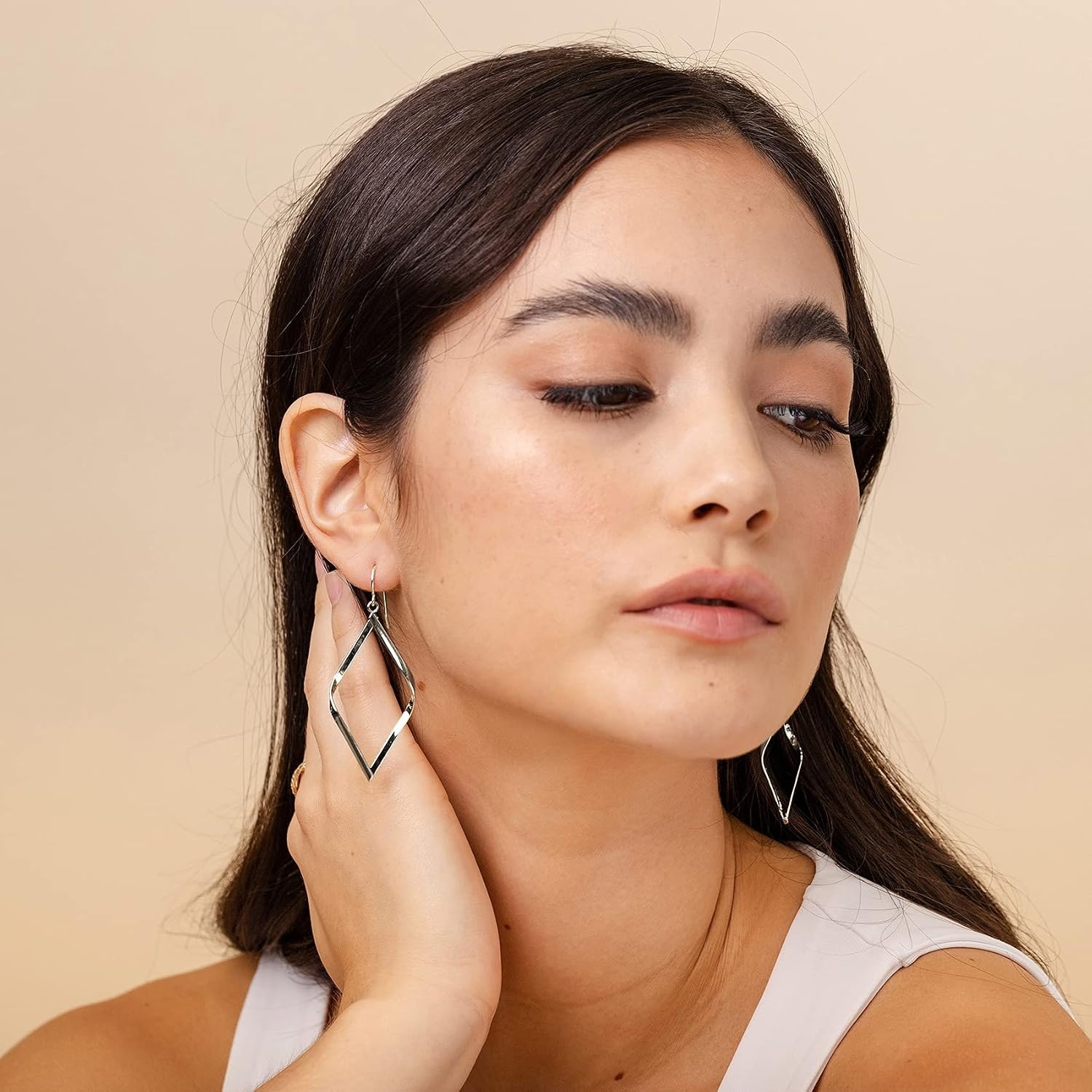 image:imagePAVOI 14K Gold Plated Dangle Earrings for Women Infinity Cute Hanging Hoop EarringsWhite Gold