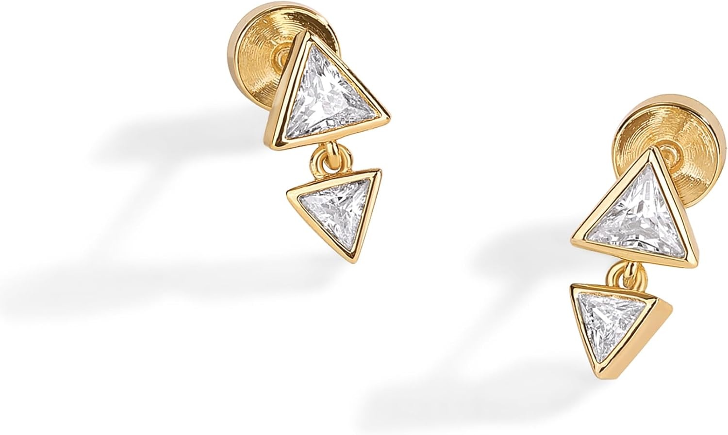 image:imagePAVOI 14K Gold Plated Dangle Flat Back Earrings for Women Helix and Cartilage Pearl Cluster Triangle Lotus Pear Marquise Cubic Zirconia Screw Back Earring PairTriangle