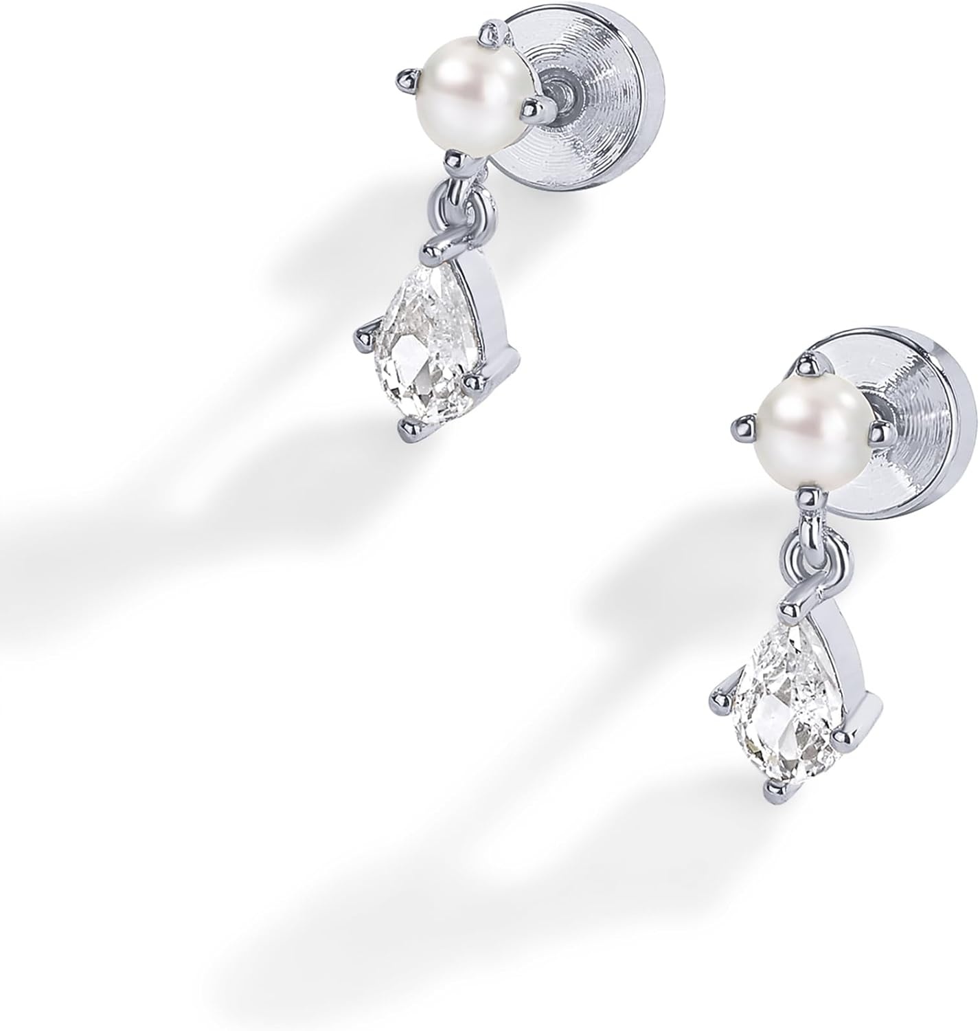 image:imagePAVOI 14K Gold Plated Dangle Flat Back Earrings for Women Helix and Cartilage Pearl Cluster Triangle Lotus Pear Marquise Cubic Zirconia Screw Back Earring PairPear