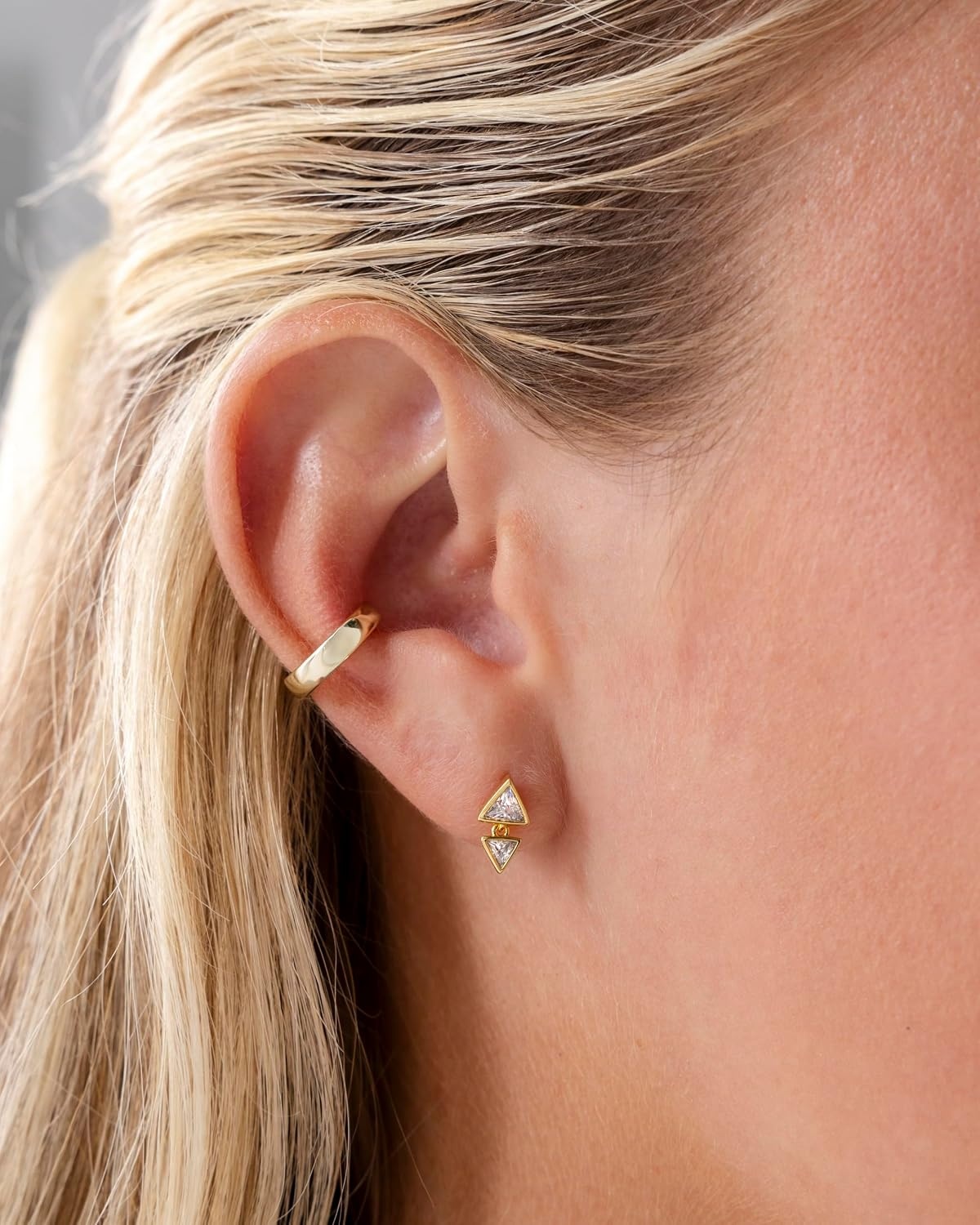 image:imagePAVOI 14K Gold Plated Dangle Flat Back Earrings for Women Helix and Cartilage Pearl Cluster Triangle Lotus Pear Marquise Cubic Zirconia Screw Back Earring PairTriangle