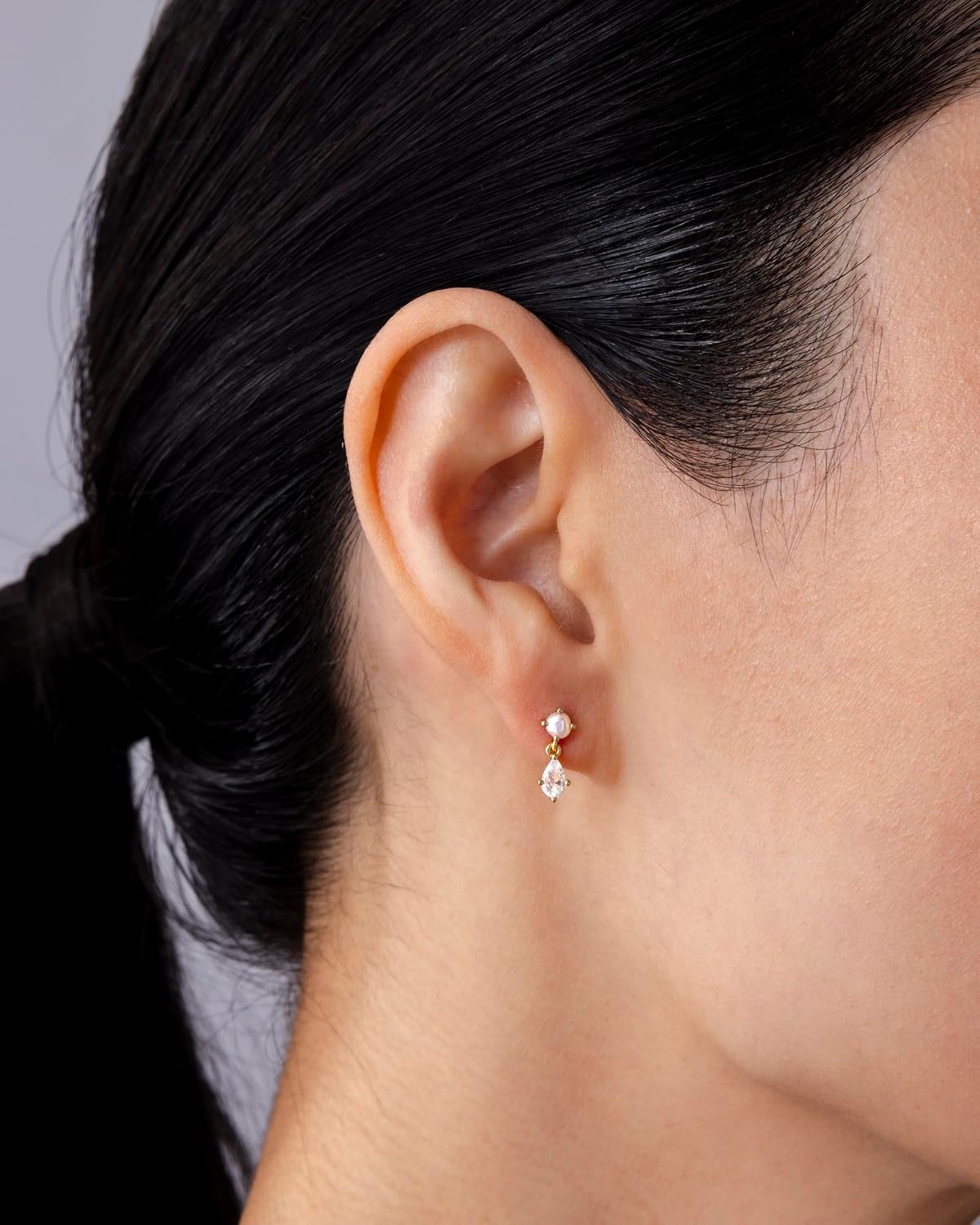 image:imagePAVOI 14K Gold Plated Dangle Flat Back Earrings for Women Helix and Cartilage Pearl Cluster Triangle Lotus Pear Marquise Cubic Zirconia Screw Back Earring PairPear