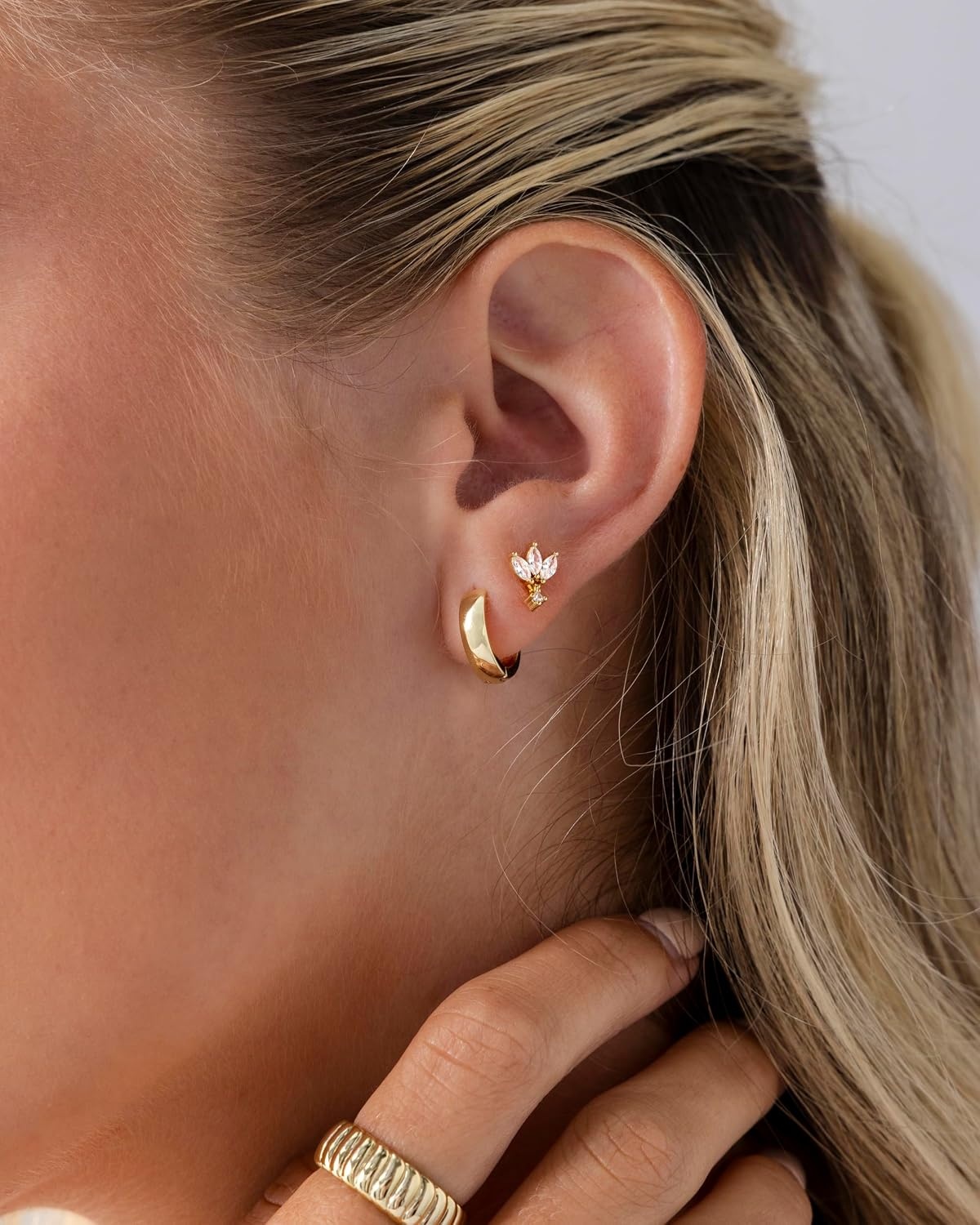 image:imagePAVOI 14K Gold Plated Dangle Flat Back Earrings for Women Helix and Cartilage Pearl Cluster Triangle Lotus Pear Marquise Cubic Zirconia Screw Back Earring PairLotus