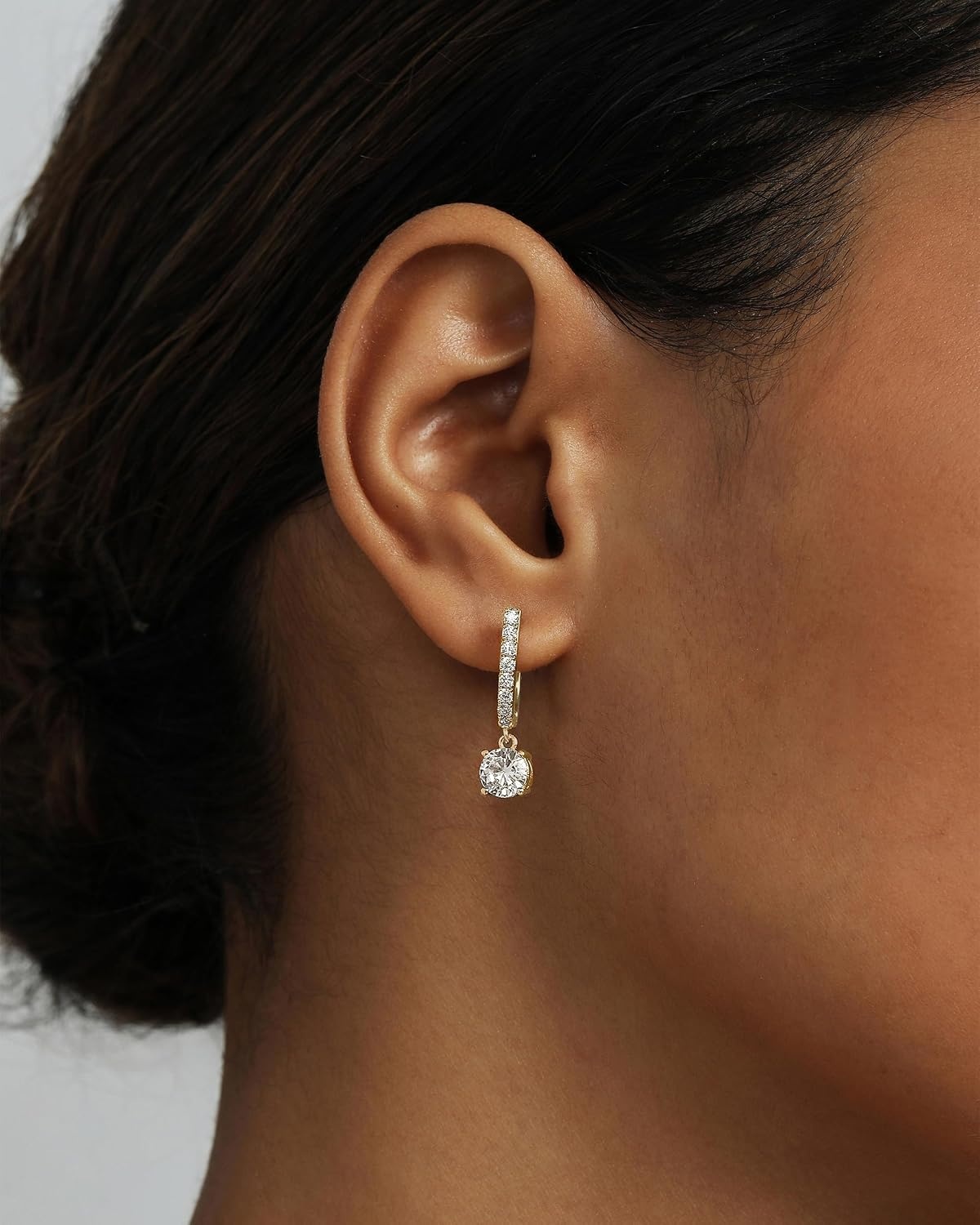 image:imagePAVOI 14K Gold Plated Dangle Hoop Earrings for Women Bridal Small Dangle Gold Earrings with 925 Sterling Silver Posts Cubic Zirconia Huggie Drop Trendy Fashion JewelryYellow Gold