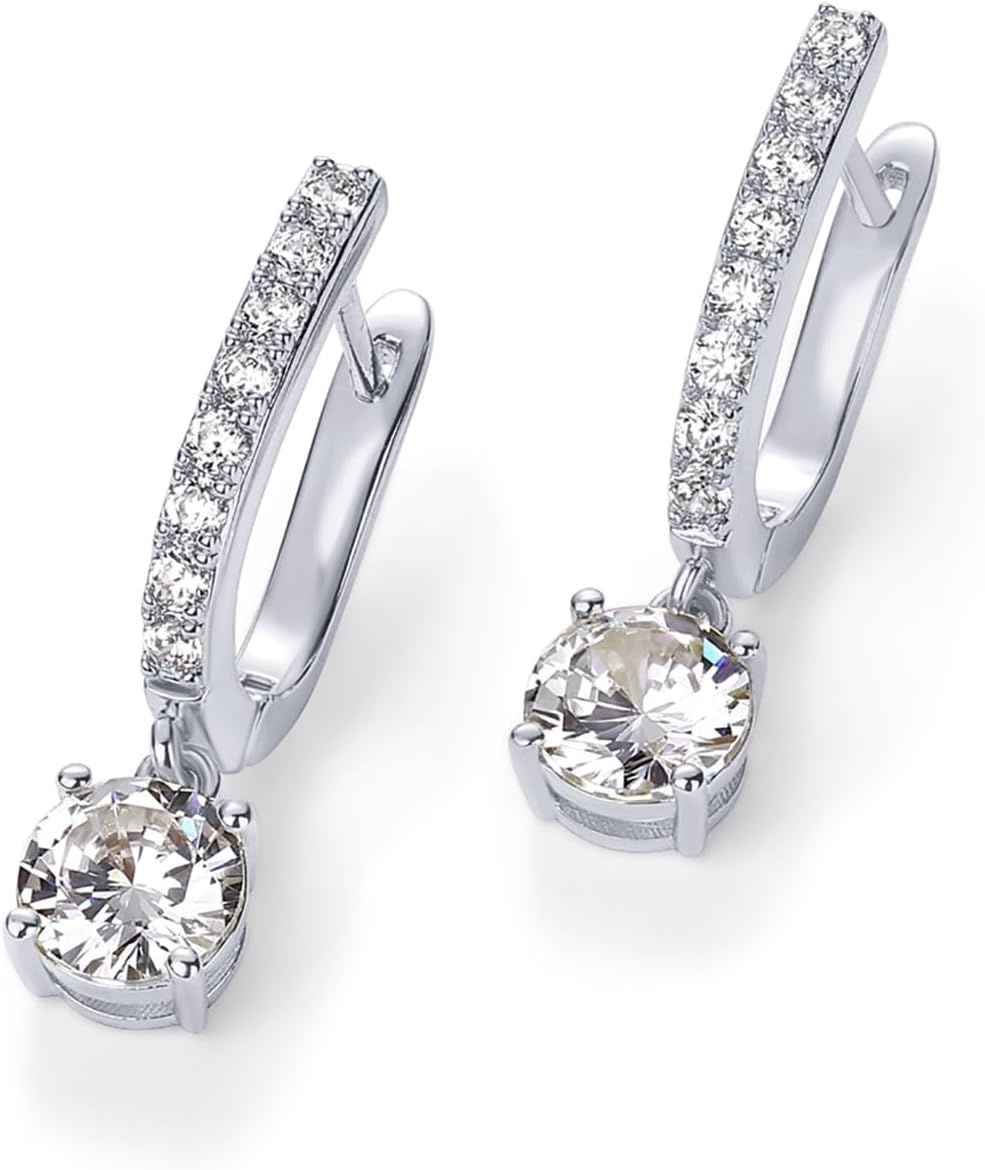 image:imagePAVOI 14K Gold Plated Dangle Hoop Earrings for Women Bridal Small Dangle Gold Earrings with 925 Sterling Silver Posts Cubic Zirconia Huggie Drop Trendy Fashion JewelryWhite Gold