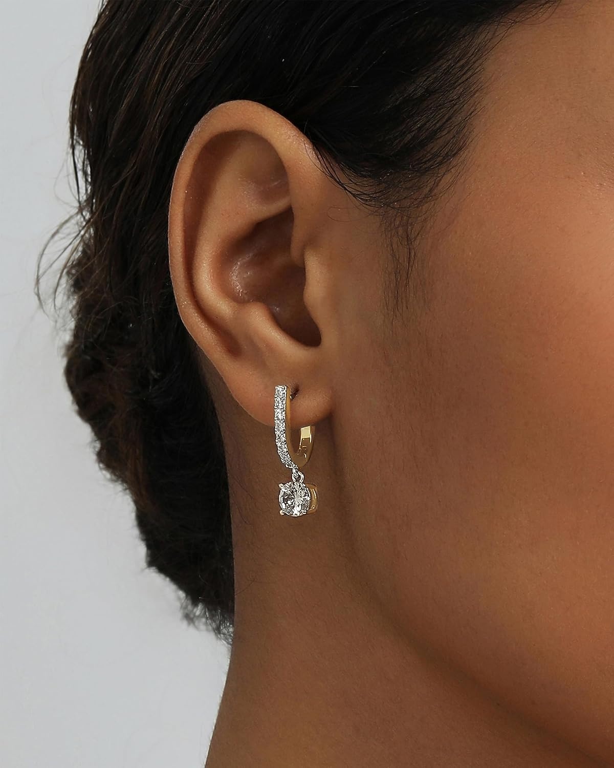 image:imagePAVOI 14K Gold Plated Dangle Hoop Earrings for Women Bridal Small Dangle Gold Earrings with 925 Sterling Silver Posts Cubic Zirconia Huggie Drop Trendy Fashion JewelryWhite Gold