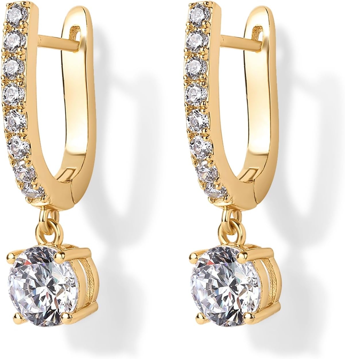 image:imagePAVOI 14K Gold Plated Dangle Hoop Earrings for Women Bridal Small Dangle Gold Earrings with 925 Sterling Silver Posts Cubic Zirconia Huggie Drop Trendy Fashion JewelryYellow Gold