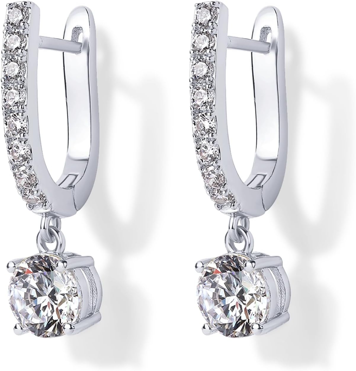 image:imagePAVOI 14K Gold Plated Dangle Hoop Earrings for Women Bridal Small Dangle Gold Earrings with 925 Sterling Silver Posts Cubic Zirconia Huggie Drop Trendy Fashion JewelryWhite Gold