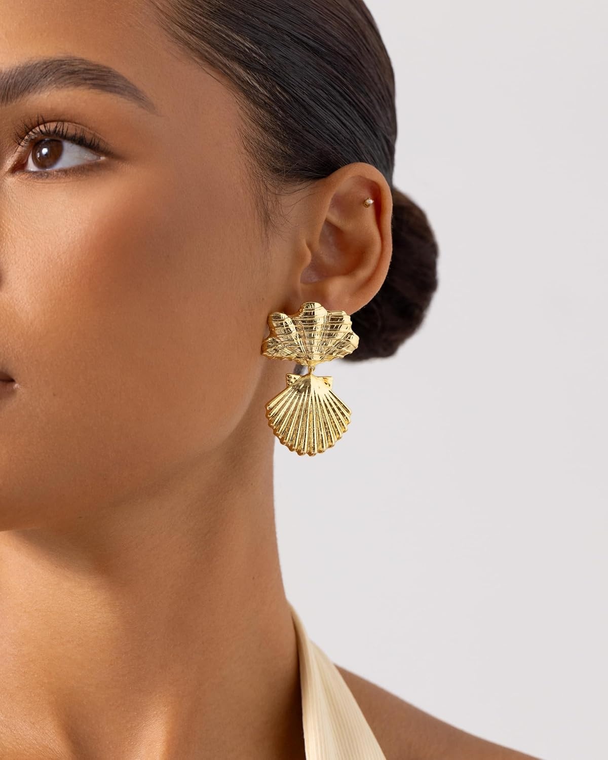 image:imagePAVOI 14K Gold Plated Dangle Sea Shell Earrings for Women Statement Seashell Drop Dangle Earrings Trendy Coastal Summer Beach JewelryYellow Gold