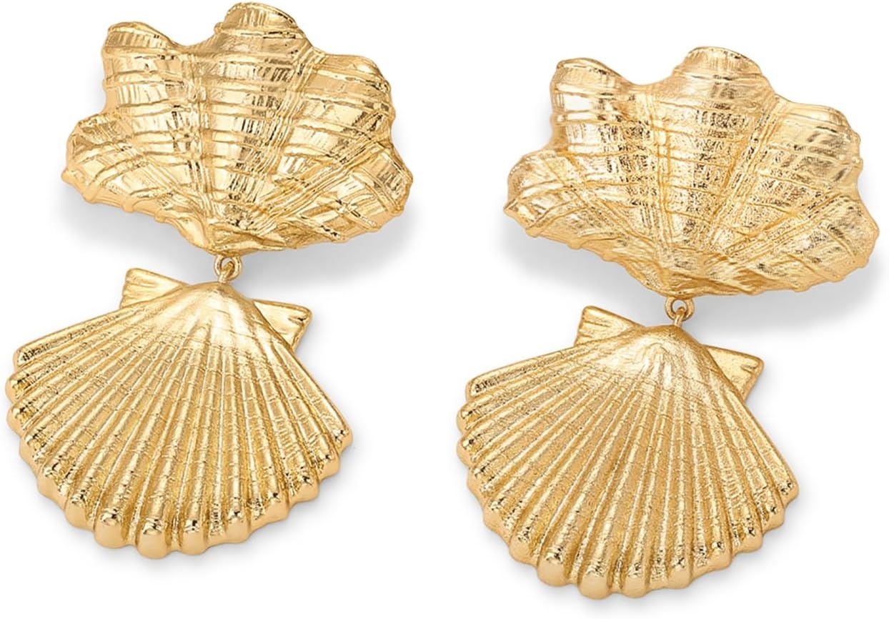 image:imagePAVOI 14K Gold Plated Dangle Sea Shell Earrings for Women Statement Seashell Drop Dangle Earrings Trendy Coastal Summer Beach JewelryYellow Gold