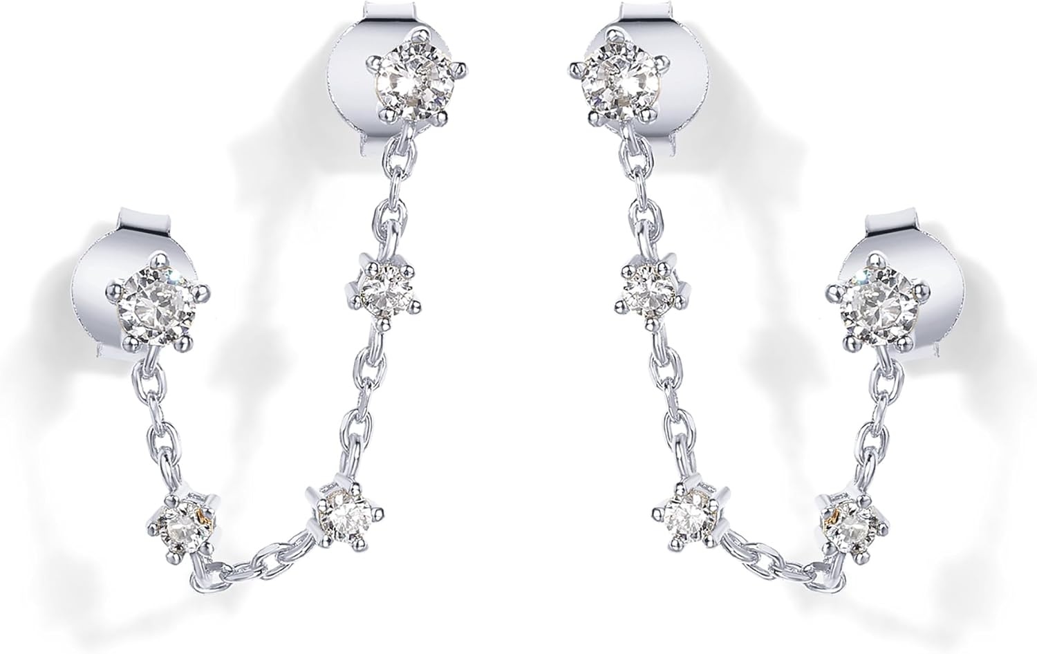 image:imagePAVOI 14K Gold Plated Delicate CZ Chain Earrings for Women Double Piercing Dangle Chain Studs Cubic Zirconia EarscapesWhite Gold