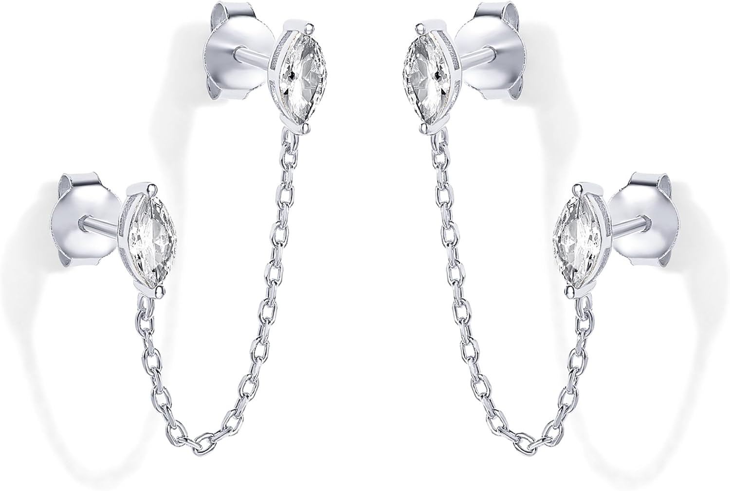 image:imagePAVOI 14K Gold Plated Delicate CZ Chain Earrings for Women Double Piercing Dangle Chain Studs Cubic Zirconia EarscapesWhite Gold
