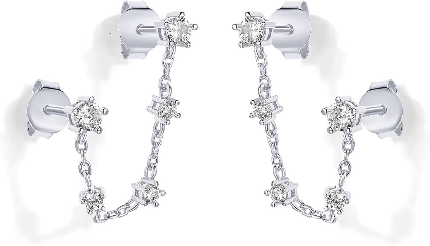 image:imagePAVOI 14K Gold Plated Delicate CZ Chain Earrings for Women Double Piercing Dangle Chain Studs Cubic Zirconia EarscapesWhite Gold