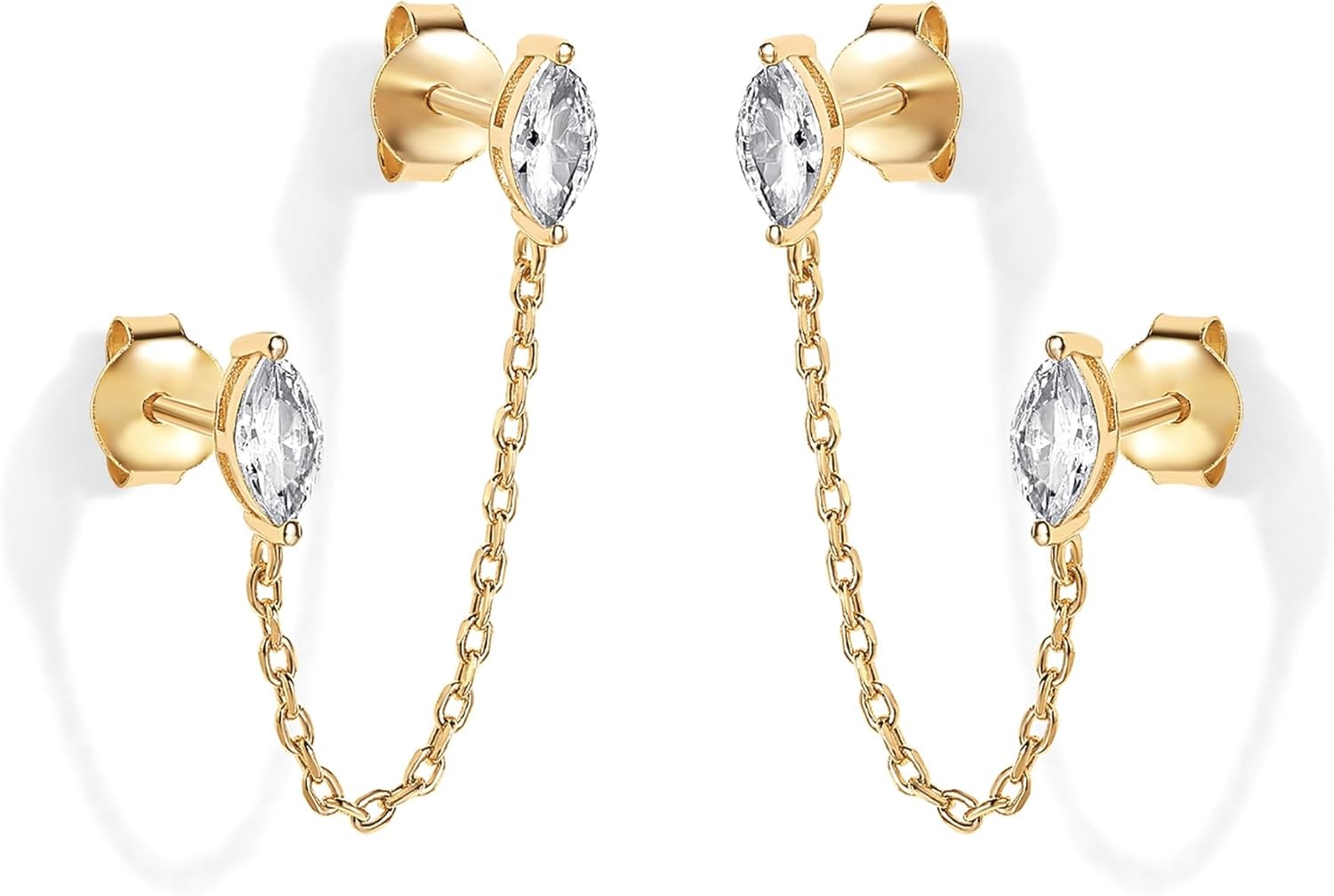 image:imagePAVOI 14K Gold Plated Delicate CZ Chain Earrings for Women Double Piercing Dangle Chain Studs Cubic Zirconia EarscapesYellow Gold