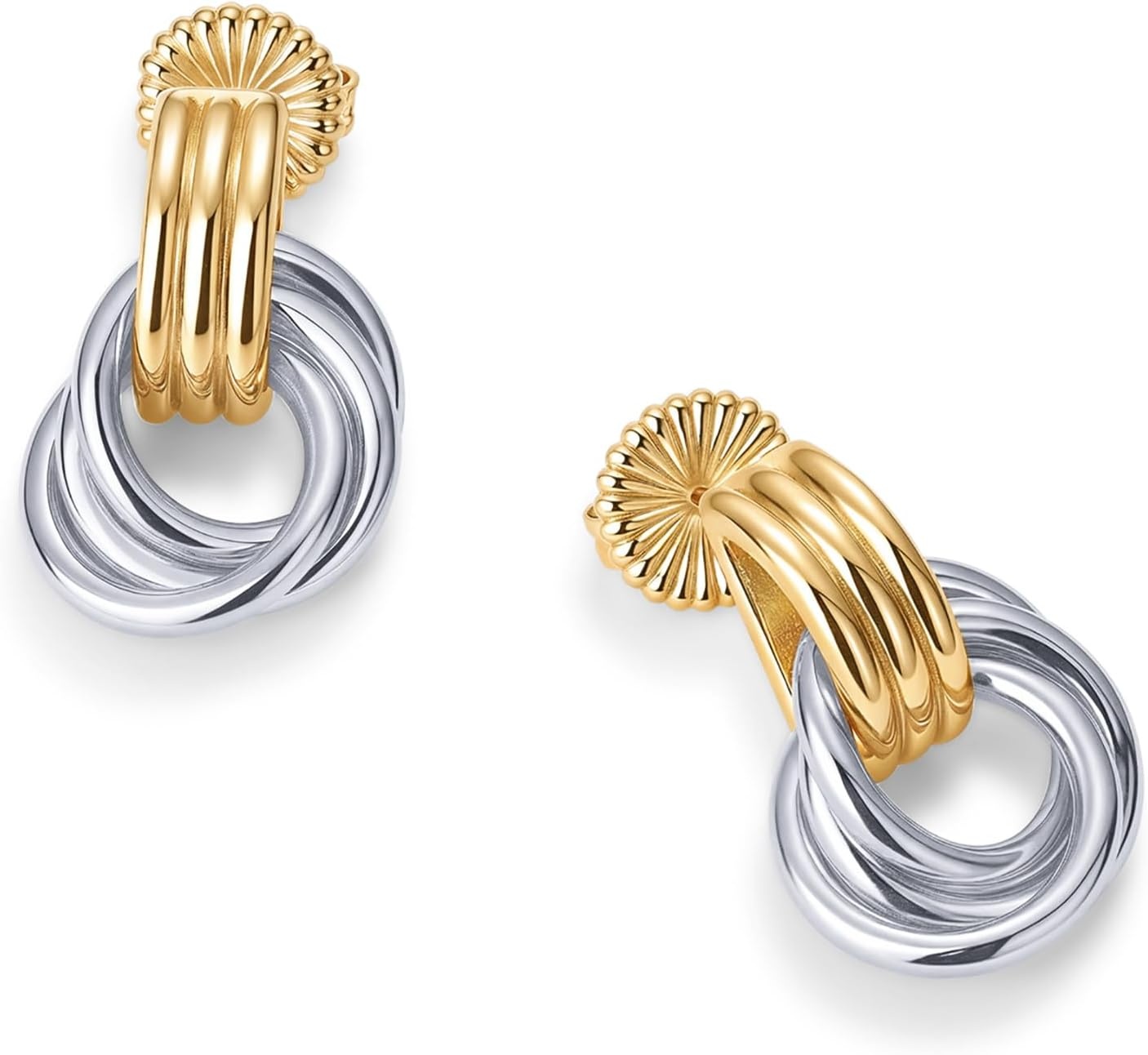 image:imagePAVOI 14K Gold Plated Door Knocker Statement Earrings for Women Chunky Gold Earrings for Women Trendy Mixed Metals Bold Knot Drop Dangle JewelryTwoToned