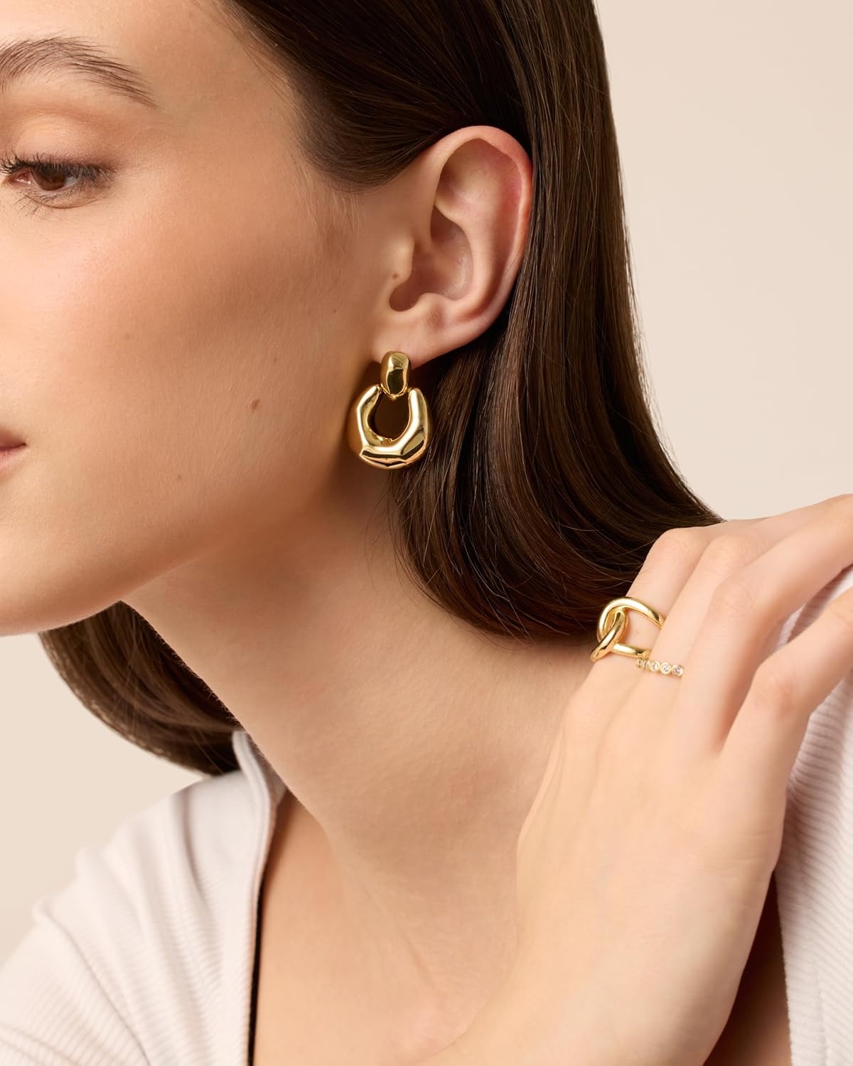 image:imagePAVOI 14K Gold Plated Door Knocker Statement Earrings for Women Chunky Gold Earrings for Women Trendy Mixed Metals Bold Knot Drop Dangle JewelryWhite Gold