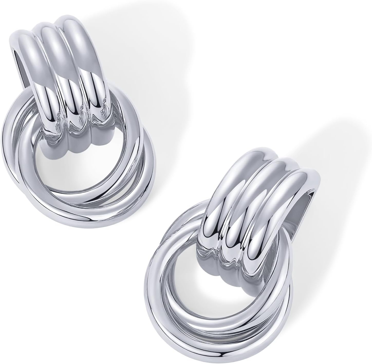 image:imagePAVOI 14K Gold Plated Door Knocker Statement Earrings for Women Chunky Gold Earrings for Women Trendy Mixed Metals Bold Knot Drop Dangle JewelryWhite Gold