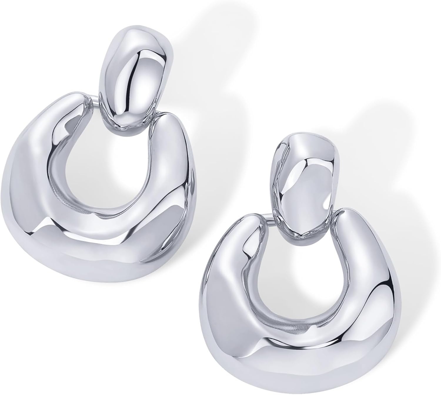 image:imagePAVOI 14K Gold Plated Door Knocker Statement Earrings for Women Chunky Gold Earrings for Women Trendy Mixed Metals Bold Knot Drop Dangle JewelryWhite Gold
