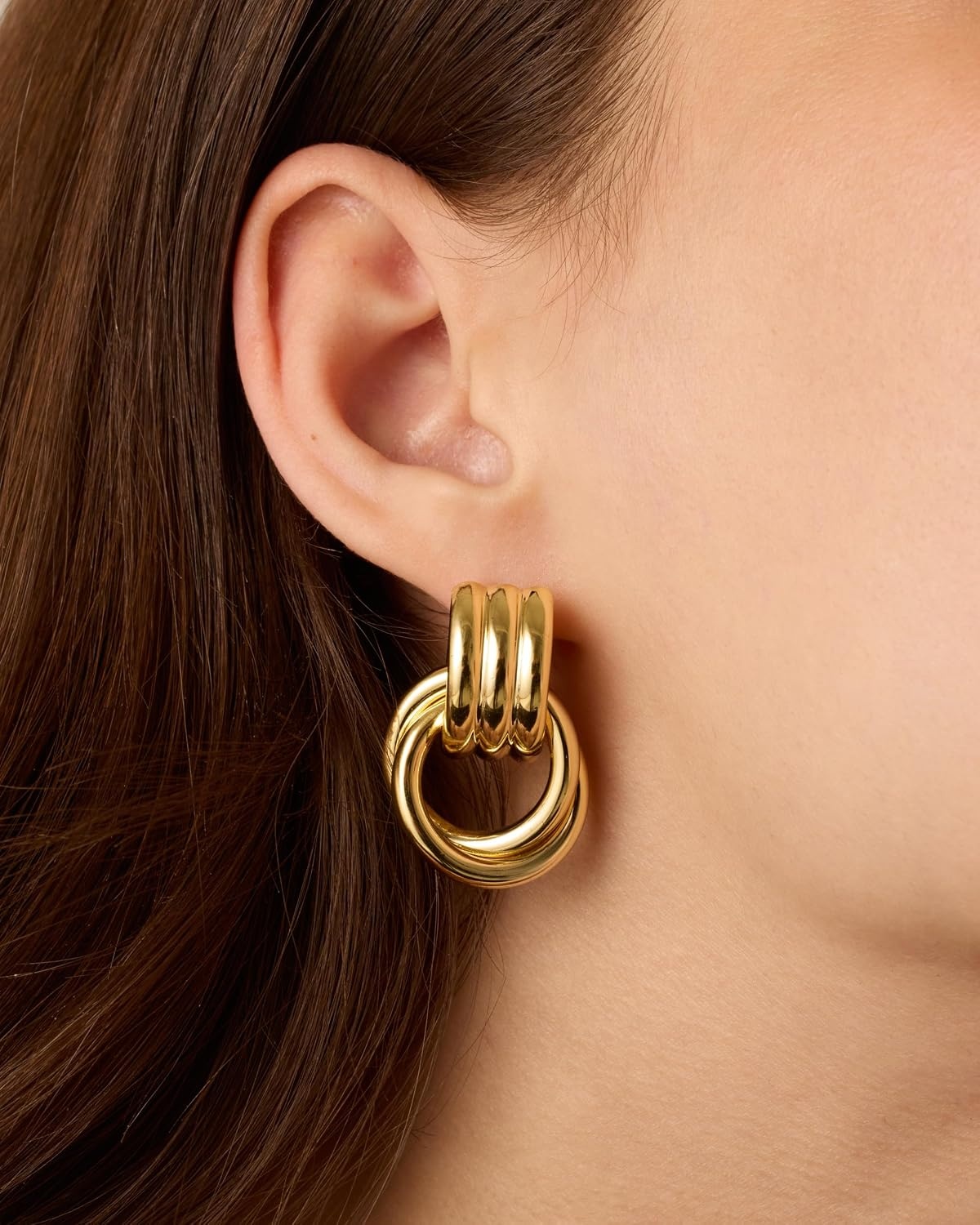 image:imagePAVOI 14K Gold Plated Door Knocker Statement Earrings for Women Chunky Gold Earrings for Women Trendy Mixed Metals Bold Knot Drop Dangle JewelryWhite Gold