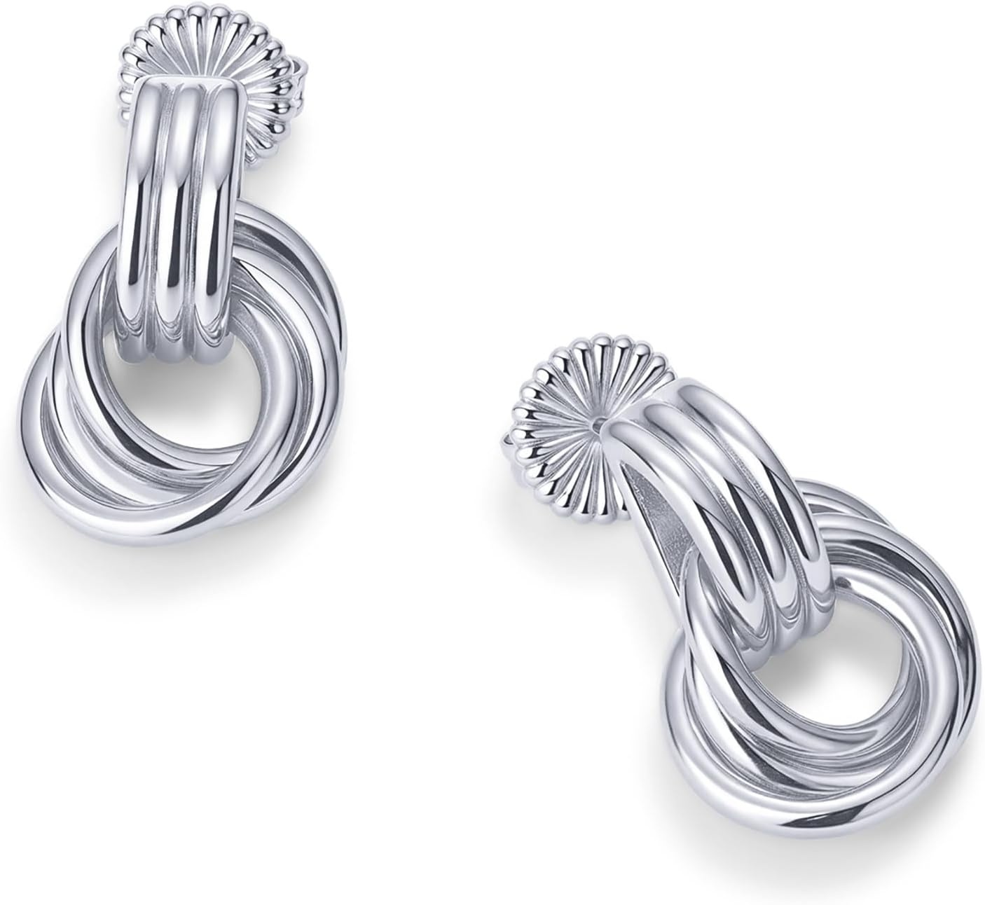 image:imagePAVOI 14K Gold Plated Door Knocker Statement Earrings for Women Chunky Gold Earrings for Women Trendy Mixed Metals Bold Knot Drop Dangle JewelryWhite Gold
