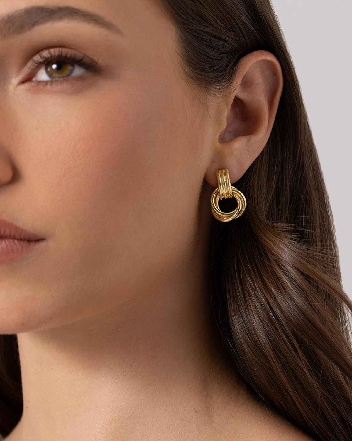 image:imagePAVOI 14K Gold Plated Door Knocker Statement Earrings for Women Chunky Gold Earrings for Women Trendy Mixed Metals Bold Knot Drop Dangle JewelryWhite Gold