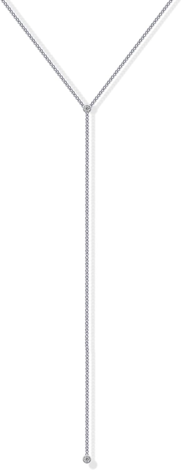 image:imagePAVOI 14K Gold Plated Drop Lariat Chain for Women Cubic Zirconia Long Necklace Station Star Layered Beaded Y NecklaceWhite Gold