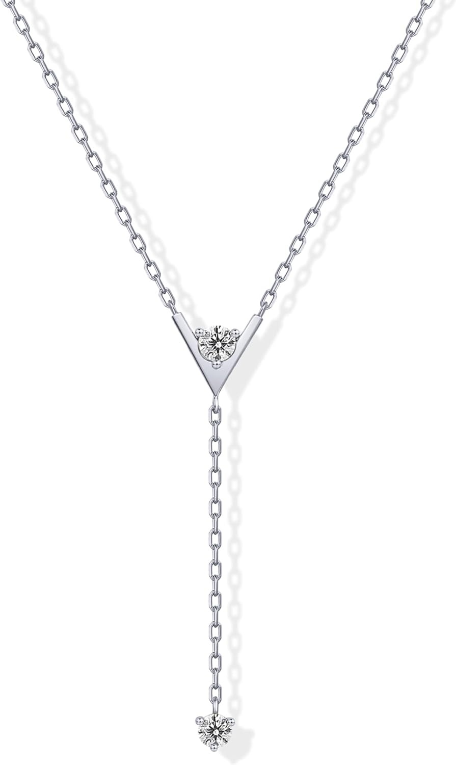 image:imagePAVOI 14K Gold Plated Drop Lariat Chain for Women Cubic Zirconia Long Necklace Station Star Layered Beaded Y NecklaceWhite Gold