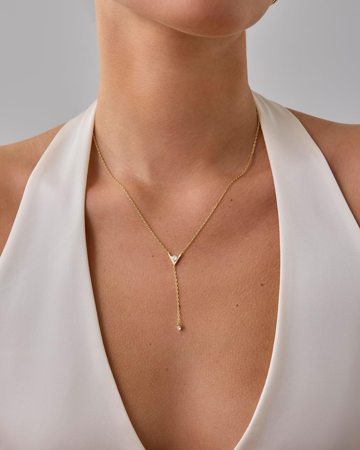 image:imagePAVOI 14K Gold Plated Drop Lariat Chain for Women Cubic Zirconia Long Necklace Station Star Layered Beaded Y NecklaceWhite Gold