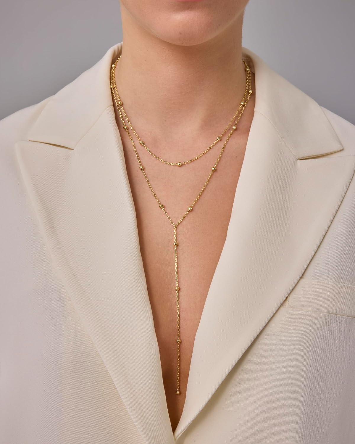 image:imagePAVOI 14K Gold Plated Drop Lariat Chain for Women Cubic Zirconia Long Necklace Station Star Layered Beaded Y NecklaceWhite Gold