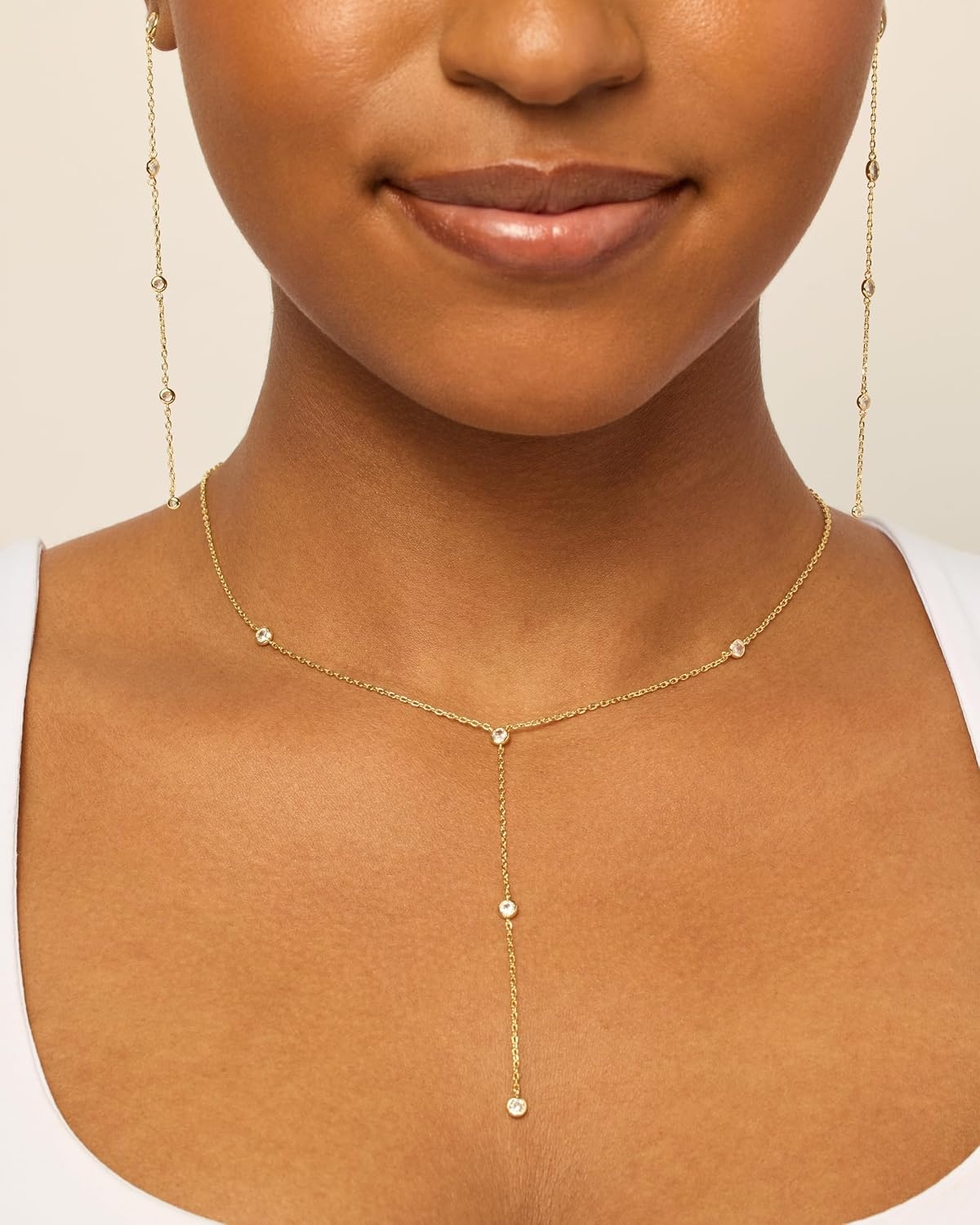 image:imagePAVOI 14K Gold Plated Drop Lariat Chain for Women Cubic Zirconia Long Necklace Station Star Layered Beaded Y NecklaceYellow Gold