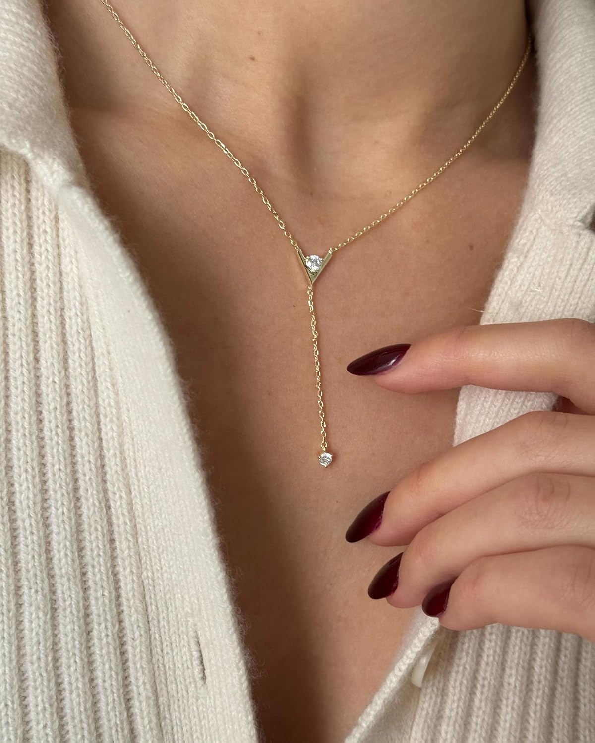 image:imagePAVOI 14K Gold Plated Drop Lariat Chain for Women Cubic Zirconia Long Necklace Station Star Layered Beaded Y NecklaceYellow Gold