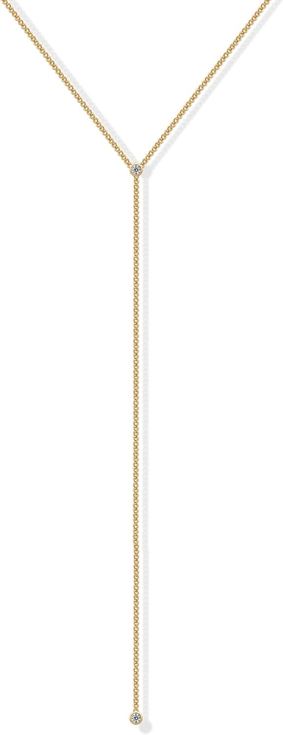 image:imagePAVOI 14K Gold Plated Drop Lariat Chain for Women Cubic Zirconia Long Necklace Station Star Layered Beaded Y NecklaceYellow Gold