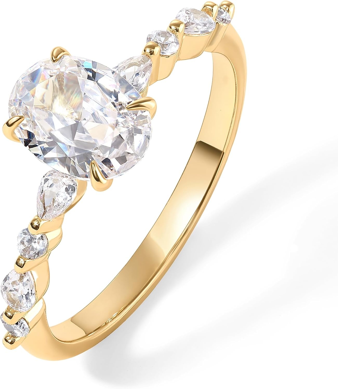 image:imagePAVOI 14K Gold Plated Engagement Ring for Women Cubic Zirconia Wedding Band for Women Oval Womens Engagement RingYellow Gold