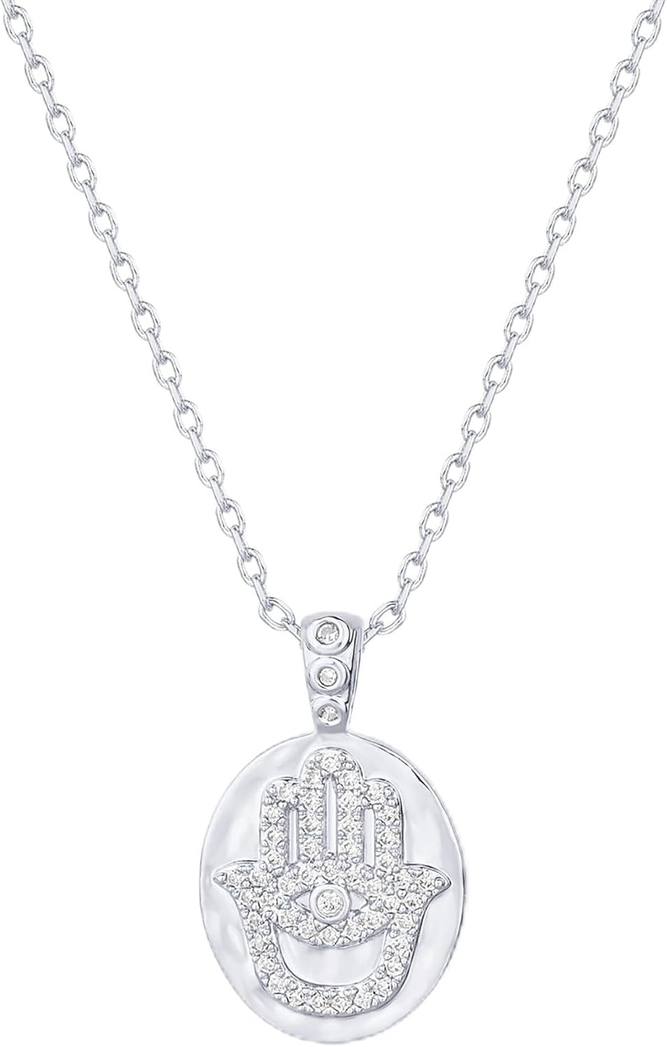 image:imagePAVOI 14K Gold Plated Engraved Hammered Oval Coin Pendant Necklace for Women Hamsa Stars Bohemian Pendant Adjustable Chain Necklaces Calm Inspirational Secret PhrasesWhite Gold