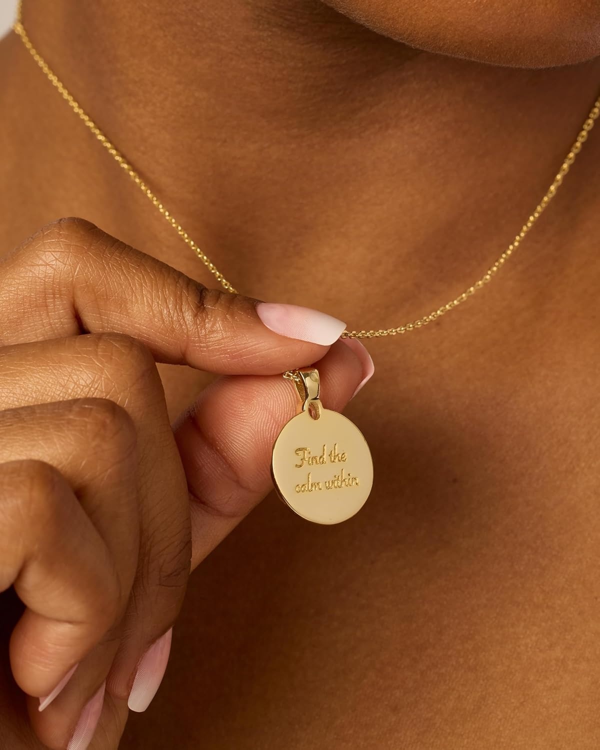 image:imagePAVOI 14K Gold Plated Engraved Hammered Oval Coin Pendant Necklace for Women Hamsa Stars Bohemian Pendant Adjustable Chain Necklaces Calm Inspirational Secret PhrasesWhite Gold