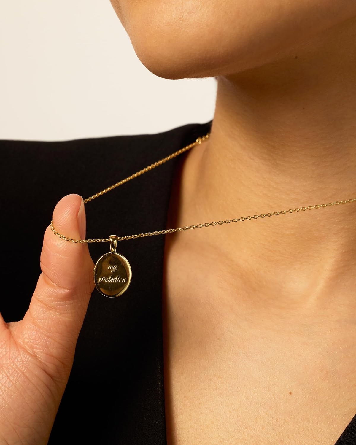 image:imagePAVOI 14K Gold Plated Engraved Hammered Oval Coin Pendant Necklace for Women Hamsa Stars Bohemian Pendant Adjustable Chain Necklaces Calm Inspirational Secret PhrasesWhite Gold