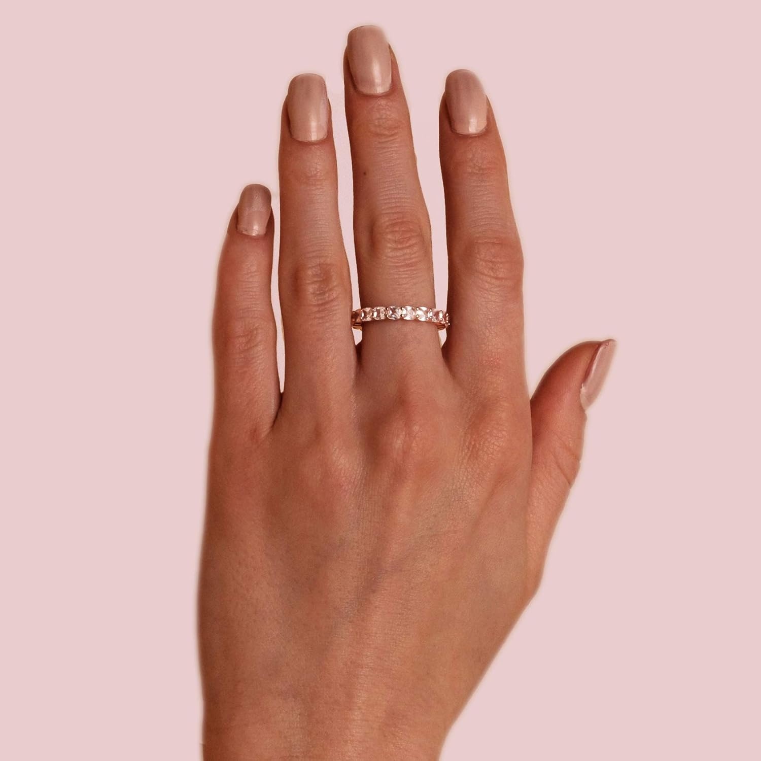 image:imagePAVOI 14K Gold Plated Eternity Ring for Women SquareCut Cubic Zirconia Rings Stackable Love Wedding BandRose Gold