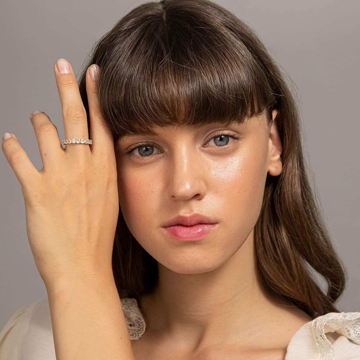 image:imagePAVOI 14K Gold Plated Eternity Ring for Women SquareCut Cubic Zirconia Rings Stackable Love Wedding BandRose Gold