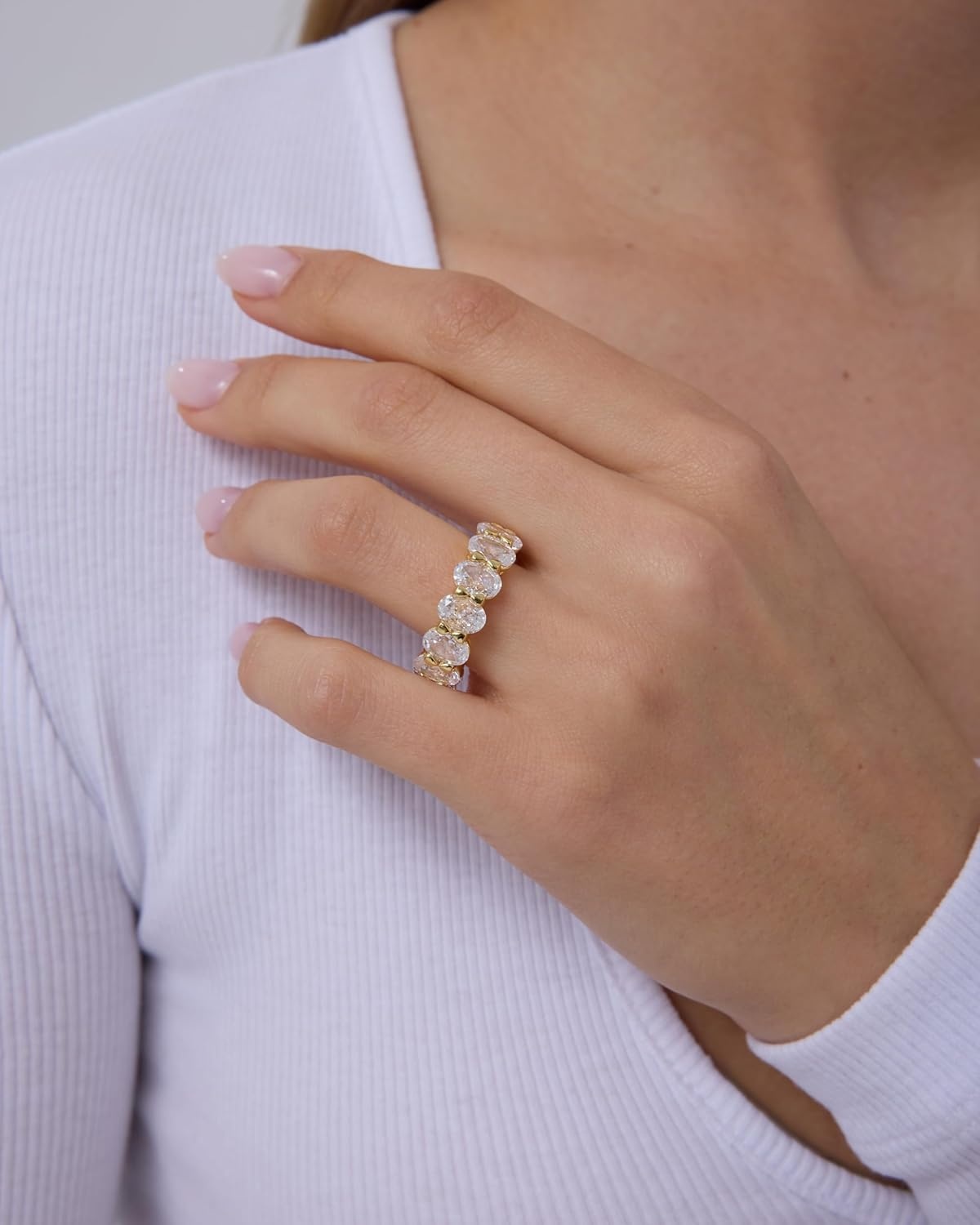 image:imagePAVOI 14K Gold Plated Eternity Ring for Women Statement Eternity Band Rings with Oval Cubic Zirconia Stackable Wedding Band Love Engagement Trendy Bridal JewelryWhite Gold