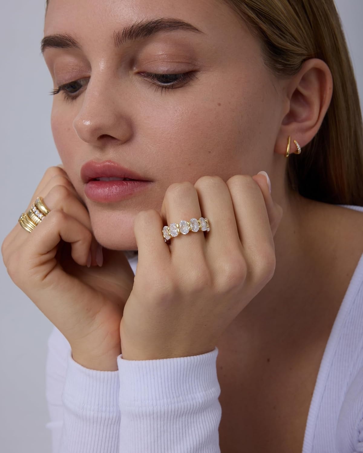 image:imagePAVOI 14K Gold Plated Eternity Ring for Women Statement Eternity Band Rings with Oval Cubic Zirconia Stackable Wedding Band Love Engagement Trendy Bridal JewelryWhite Gold