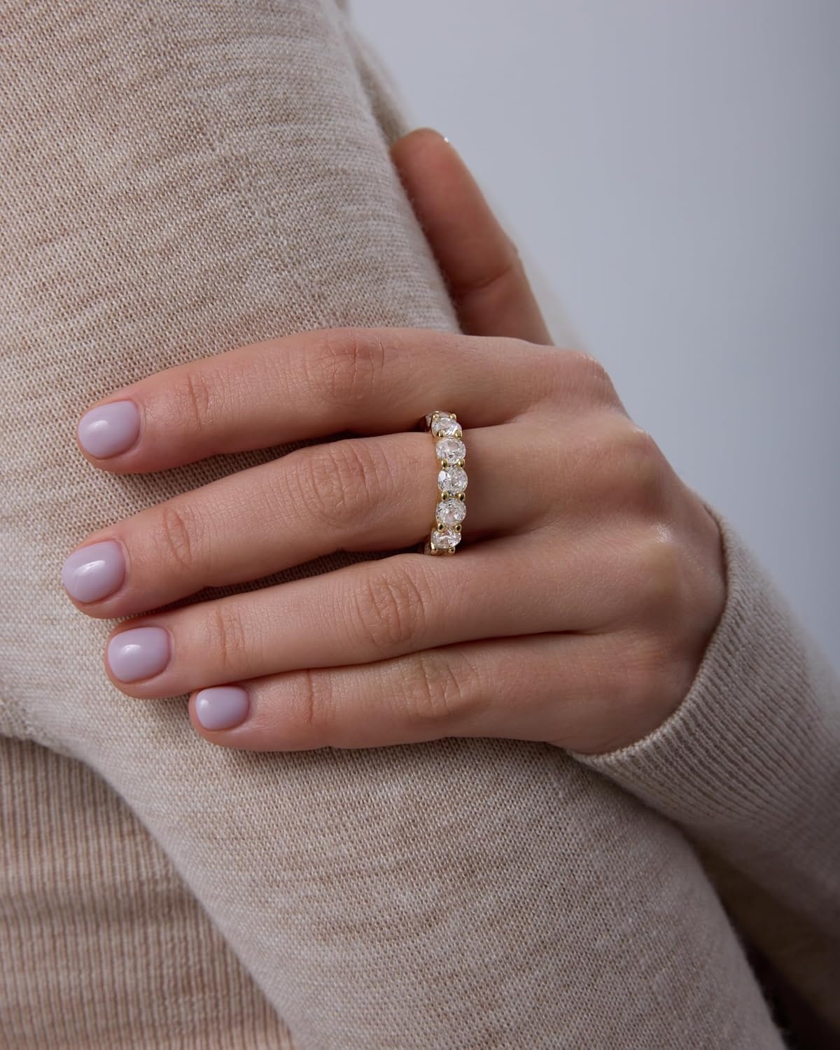 image:imagePAVOI 14K Gold Plated Eternity Ring for Women Statement Eternity Band Rings with Round Cubic Zirconia Stackable Wedding Band Love Engagement Trendy Bridal JewelryWhite Gold