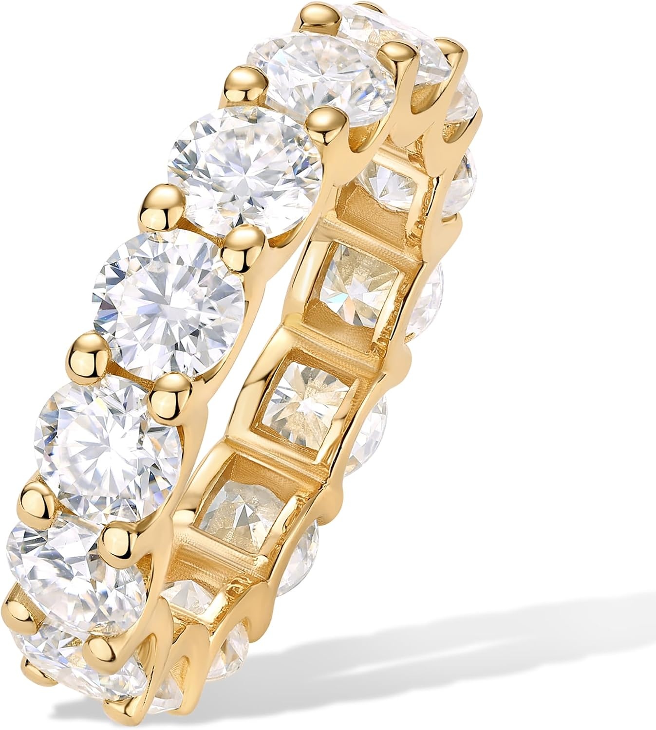 image:imagePAVOI 14K Gold Plated Eternity Ring for Women Statement Eternity Band Rings with Round Cubic Zirconia Stackable Wedding Band Love Engagement Trendy Bridal JewelryYellow Gold