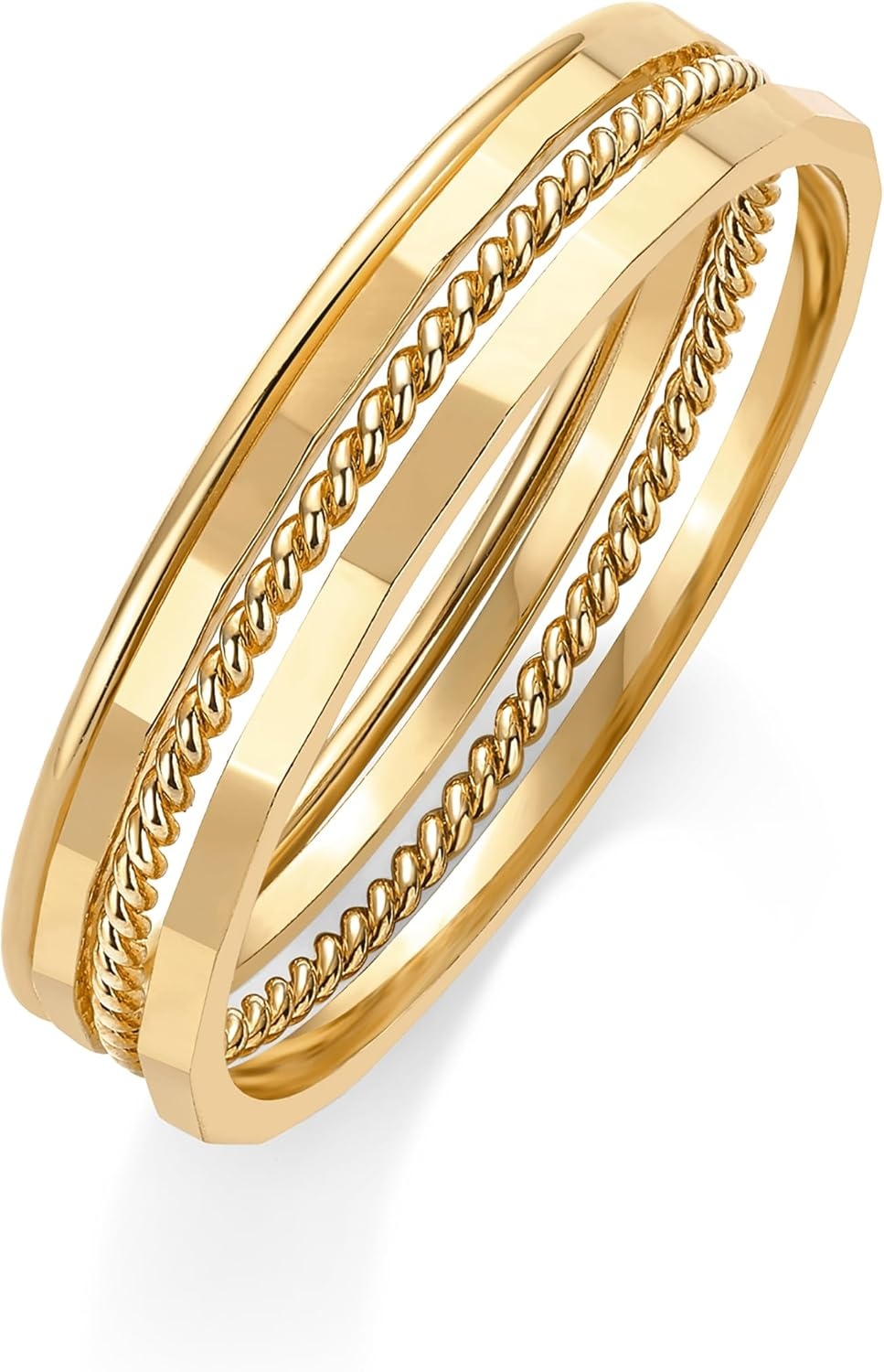 image:imagePAVOI 14K Gold Plated Four Pieces Thin Rings Set for Women 4 Dainty Stacking Rings Pack Minimalist Stackable BandsYellow Gold