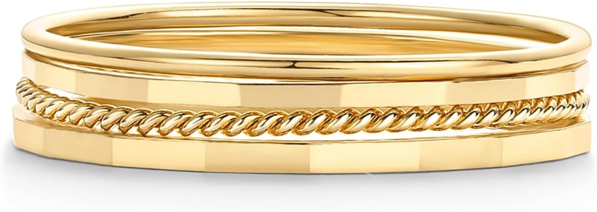 image:imagePAVOI 14K Gold Plated Four Pieces Thin Rings Set for Women 4 Dainty Stacking Rings Pack Minimalist Stackable BandsYellow Gold