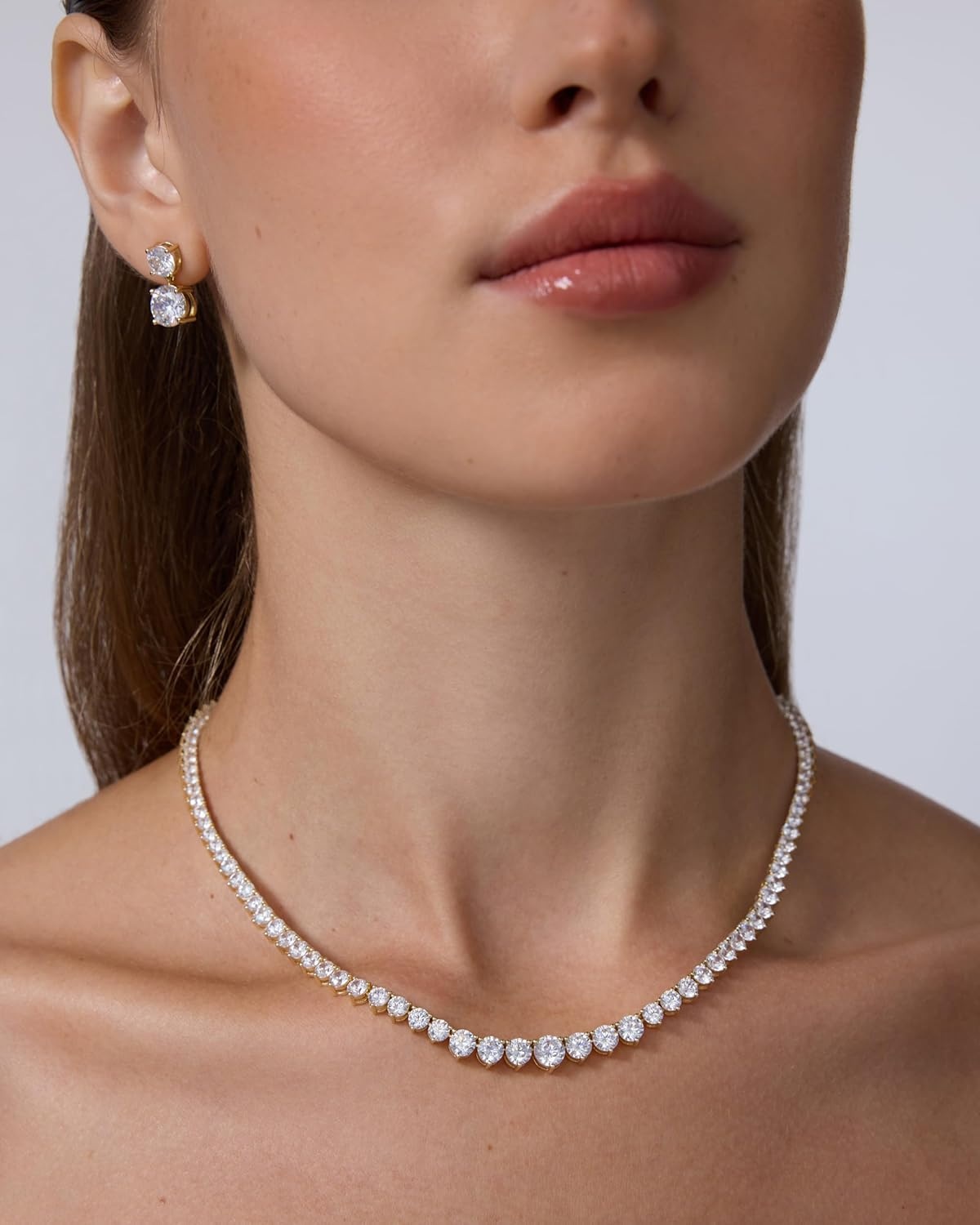 image:imagePAVOI 14K Gold Plated Graduated Tennis Necklaces for Women Cubic Zirconia Tennis Necklace for Brides amp Bridesmaids Simulated Diamond Chain Trendy Wedding JewelryWhite Gold