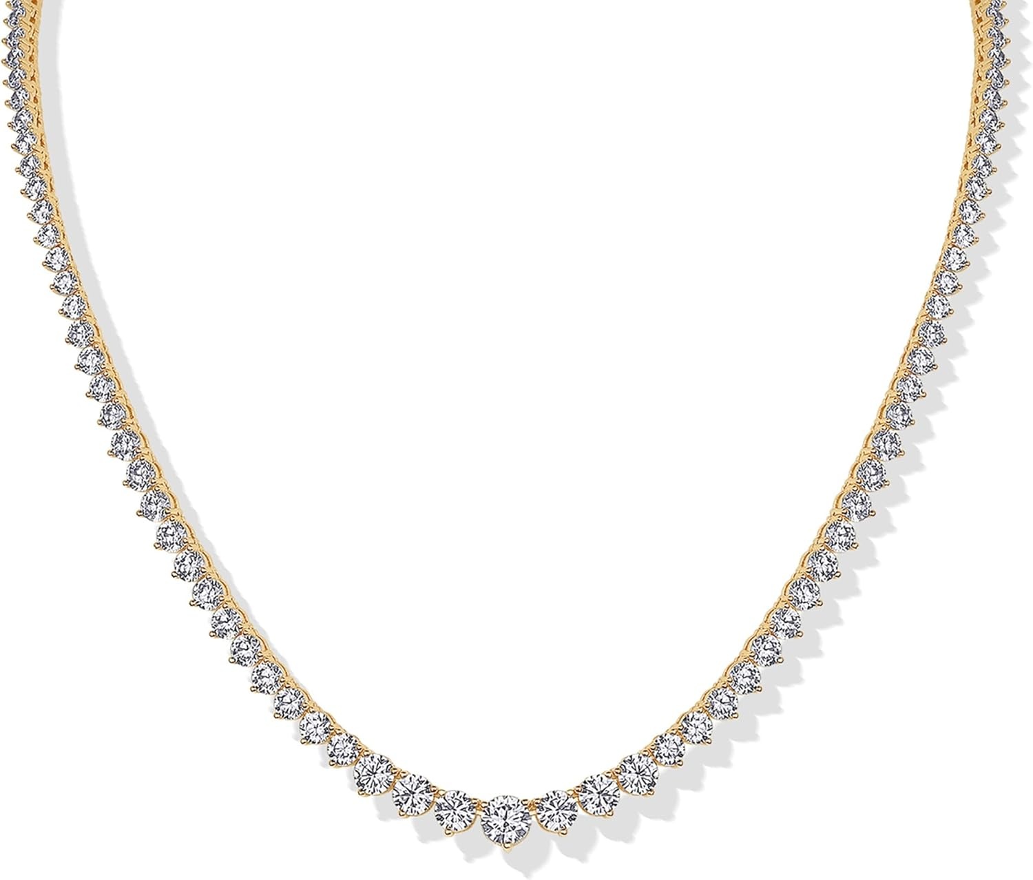 image:imagePAVOI 14K Gold Plated Graduated Tennis Necklaces for Women Cubic Zirconia Tennis Necklace for Brides amp Bridesmaids Simulated Diamond Chain Trendy Wedding JewelryYellow Gold