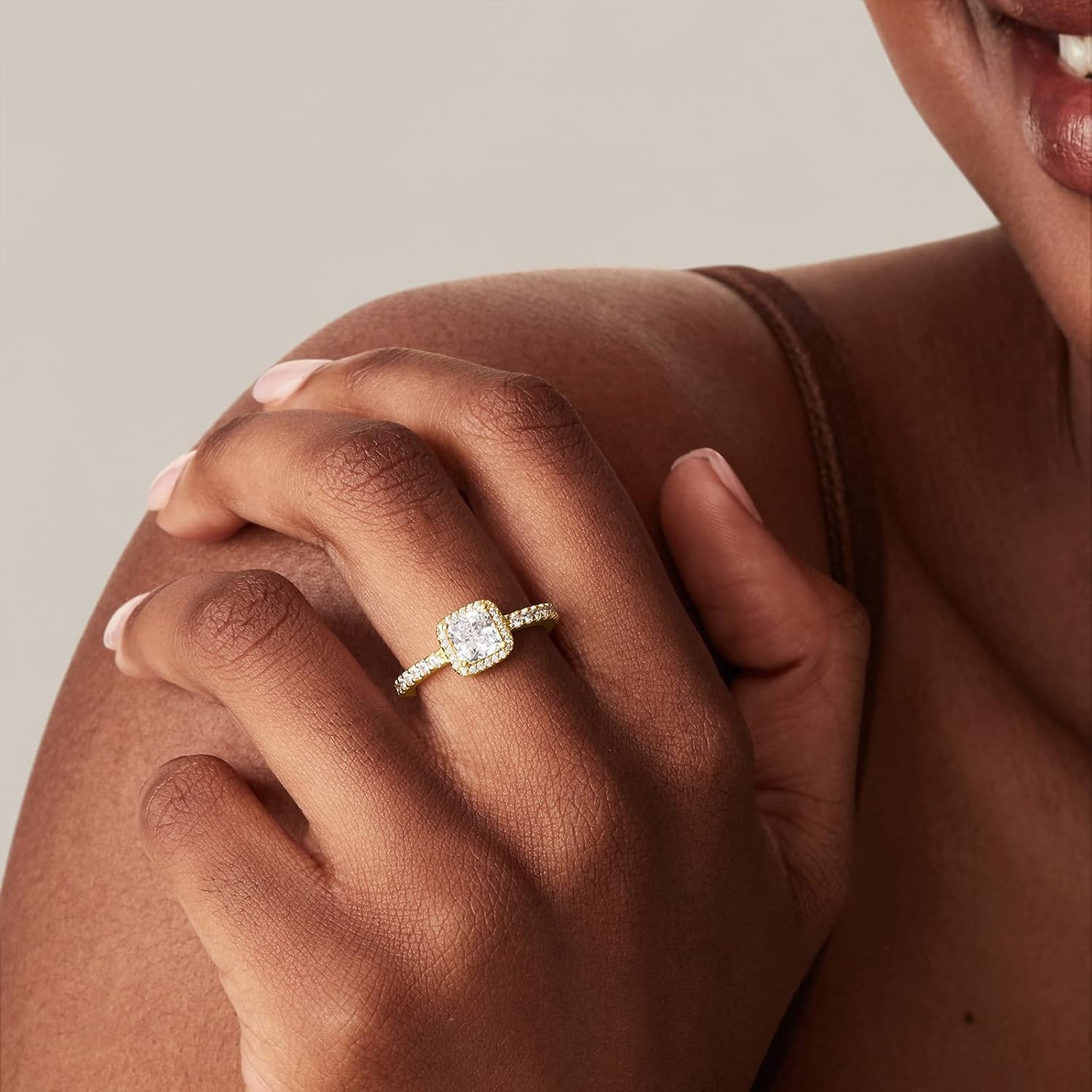 image:imagePAVOI 14K Gold Plated Halo Ring Heart Ring for Women Square Round Valentines Day Love Promise Rings for HerWhite Gold