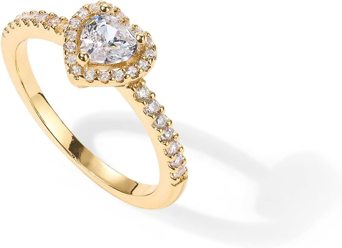 image:imagePAVOI 14K Gold Plated Halo Ring Heart Ring for Women Square Round Valentines Day Love Promise Rings for HerYellow Gold