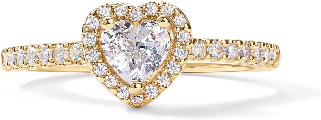 image:imagePAVOI 14K Gold Plated Halo Ring Heart Ring for Women Square Round Valentines Day Love Promise Rings for HerYellow Gold